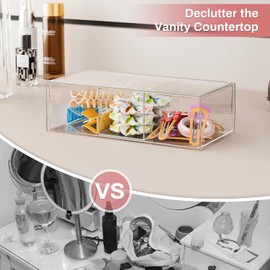 Organizador de accesorios para el cabello para niñas, de acrílico transparente, soporte para lazos, diademas, clips y coleteros para el cabello con divisor extraíble, bonita caja contenedora pequeña