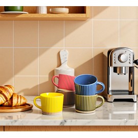 Truine 6-pack ceramic coffee mugs, 4 oz coffee mugs with handles, porcelain cups for coffee, tea, cappuccino, multiple colors, dishwasher and microwave safe