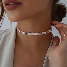Tennis Choker Necklace for Women Dainty Crystal Rhinestone Chain Necklaces Sparkly Party Prom Collar Accessories (Gold)