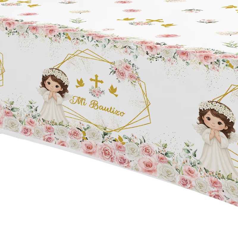 HIPVVILD Mi Bautizo Baptism Tablecloth Party Decorations for Girls, 3