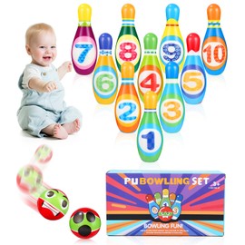 12-Piece Bowling Set, Bowling Set Children, Includes Bowling and Carry Bag, Can Throwing Toy, Mini Indoor and Outdoor Toy, from 2 3 4 5 6 Years, Boys Girls, Outdoor Games for Children