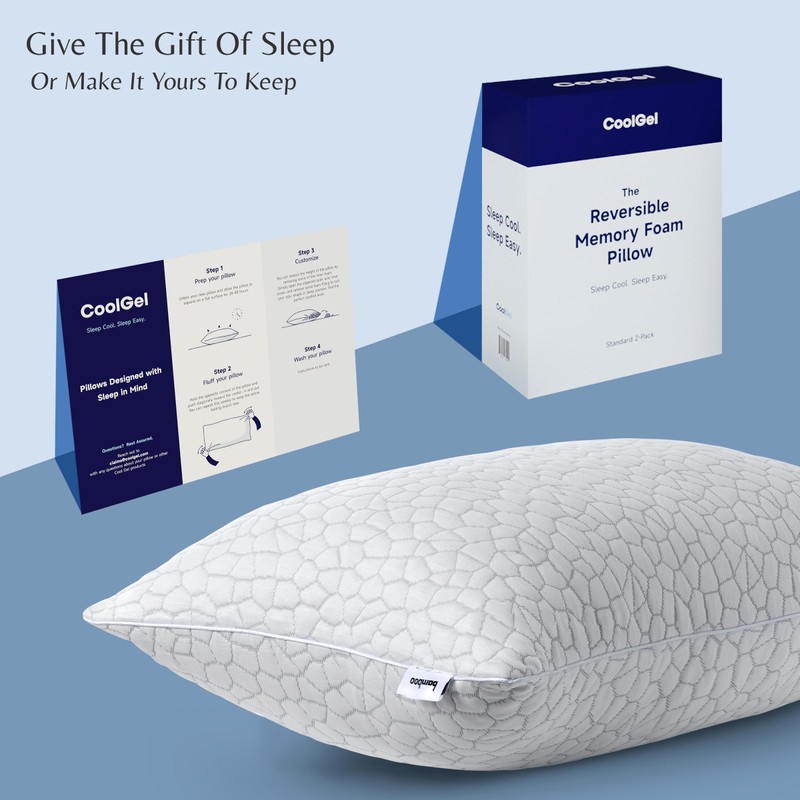 COOL GEL Reversible Shredded Memory Foam Pillow, Supportive and Comfortable,