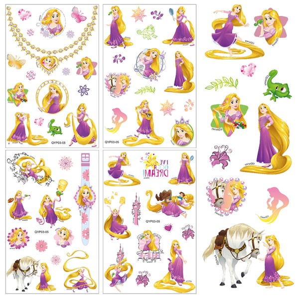 Tangled Temporary Tattoos,4 Sheets 100+ Patterns Princess Temporary Tattoo Stickers