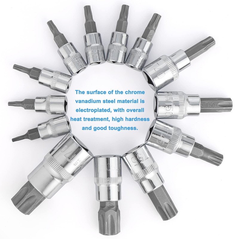 Gueenky 13-Piece Torx Bit Set, T8 - T70 Multi-Tooth Socket
