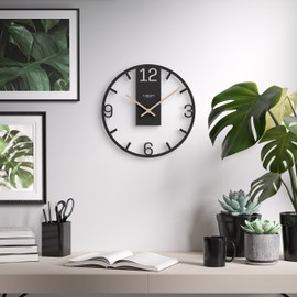 Cander Berlin Aleta Vintage Wall Clock Silent 30 cm MDF Wooden Hands without Ticking Noise Large Modern Black Living Room Kitchen