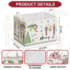 Christmas Storage Basket with Handles, Nursery Organization, Waterproof Toy Box for Boys and Girls Room, Decor Rectangular Fabric Box for Clothes, Christmas Gifts Storage Box, Christmas Party Decor