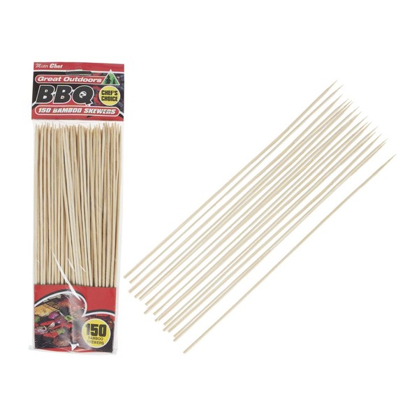 PMS 150PC 10" BAMBOO BBQ SKEWERS IN PVC BAG WITH HEADER CARD