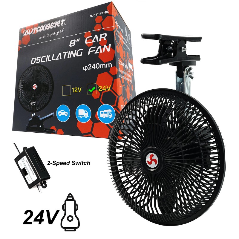 XUKEY 8inch 24V Car Oscillating Clip On Fan Rotatable Cooler