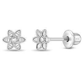 925 Sterling Silver 4mm Babies Cute Flower Screw Back Earrings, Screw Back Locking for Infants & Little Girls - Nature Lover Children, Flower Studs