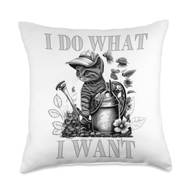 Gardening Goddess Garden Paw-ty Cat Mom Garden Vacation Throw Pillow