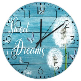 Autravelco Silent Wall Clock Non-Ticking Sweep Movement Sweet Dreams Retro Wall Clocks White Dandelion Flower Plants Fireplace Decor for Nursery Patio Daycare 15 Inch