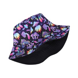 Orfila Mushroom Psychedelic Bucket Hat Packable Summer Beach Sun Hat Fisherman Cap Rave Accessories for Women Men
