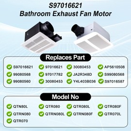 S-97016621 Bathroom Exhaust Fan Motor for Broan Nutone Replacement Parts - Fits QTN80L, QTR080, QTR070, QTR080L, QTR080F, QTRN080, QTR070L - Low Noise, Replaces OEM # S99080568, S97016621