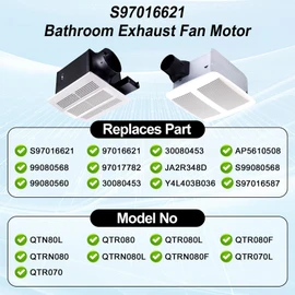 S-97016621 Bathroom Exhaust Fan Motor for Broan Nutone Replacement Parts - Fits QTN80L, QTR080, QTR070, QTR080L, QTR080F, QTRN080, QTR070L - Low Noise, Replaces OEM # S99080568, S97016621