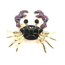 Gold & Pink Crab Glitter Gem Diamante Metal Pin Badge Brooch Jewelry