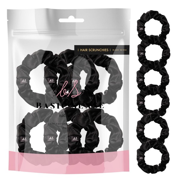 Basic Sense Skinny Satin Hair Scrunchies for Fine Hair, Snag-Free,