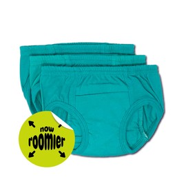 Tiny Trainers ROOMIER Small Cotton Training Pants, Unisex, for Babies and Toddlers, Elimination Communication or Potty Training - 3-pack (3T, Aqua Blue)