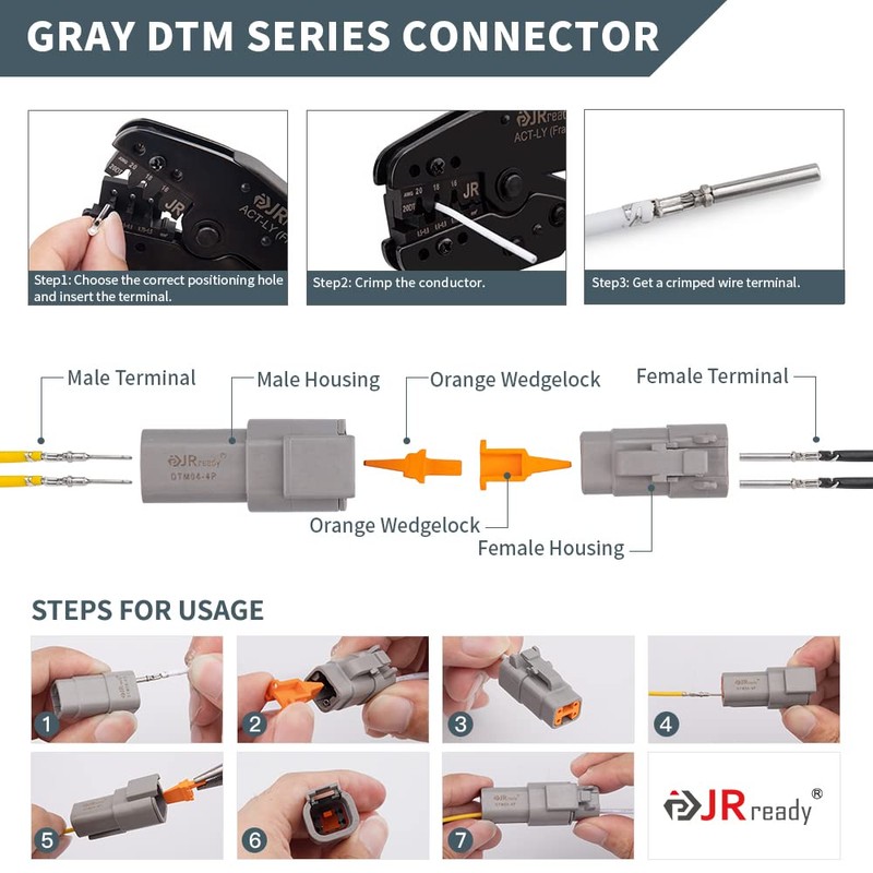 JRready ST6329-2 Deutsch DTM Connectors kit 2 Pin Gray Waterproof