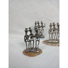 Small Metal Skeleton Trio Figurine Mounted On Natural Geode Slice - Spooky! Dead
