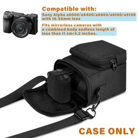 CaSZLUTION Travel Case for Sony Alpha a6400/a6100/a6700 Mirrorless Digital Camera with 16-50mm Lens, Portable Camera Storage Pouch Bag Fits Device＜5.2"x3.1"x4.2", Black (Case Only)