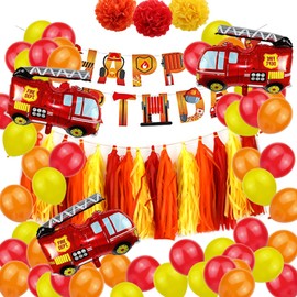 Pack of 55 Fire Engine Theme Decoration, Fire Brigade Party Decoration, Children's Birthday Fire Engine Decoration, Fire Engine Birthday Party Decorations, for Baby Shower, Birthday Decoration