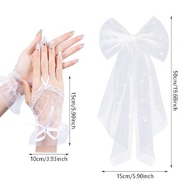 AYNKH Bridal Veil Hair Clips Bow with Gloves Pearl Hauteur Hair Accessories Wedding White Tulle Short Bridal Veil Hair Veil Hair Veil for Wedding Hen Party Decorations