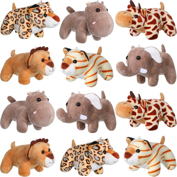 12 Mini Stuffed Forest Animals Set - 4.8" Plush Elephant,