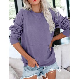 Ovanviso Womens Long Sleeve Sweatshirts Casual Crewneck Cute Pullover Tops Lightweight Sweatshirt with Pocket 2025 Purple
