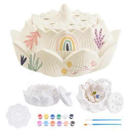 WEBEEDY DIY Ceramic Painting Kits for Adults Beginner Unpainted Flower Shape Ceramic Jewellery Box Paint Your Own Jewelry Box DIY Flower Treasure Boxes Creative Home Decoration