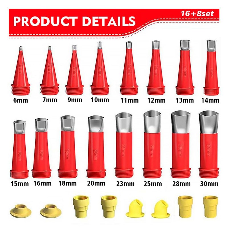 24pcs Universal Integrated Rubber Nozzle Tool Kit, Stainless Steel Caulking