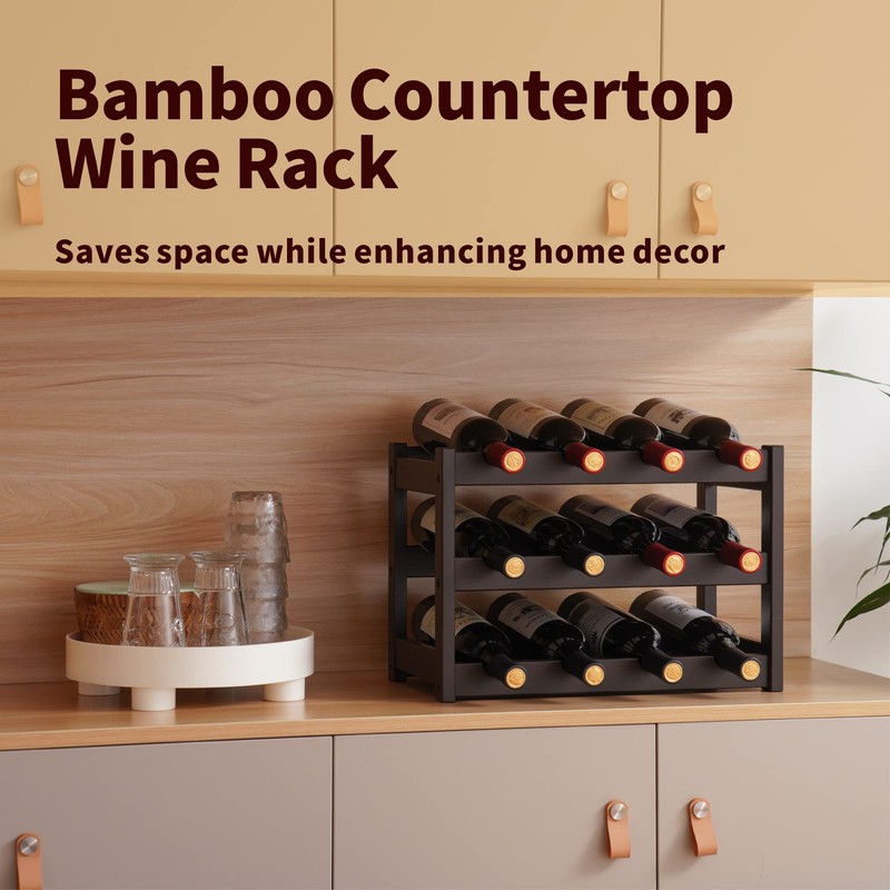 VASMIA Bamboo Wine Rack, Sturdy and Durable Wine Storage Cabinet