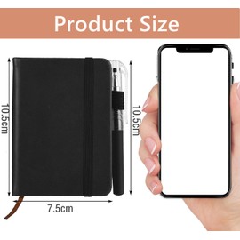 Febbya A7 Pocket Notebook with Pen,100 Pages 100gsm Thick Lined Paper Leather Mini Notepad with Elastic Band & Bookmark Portable Small Note Pads for Office,Travel School (8x11cm)