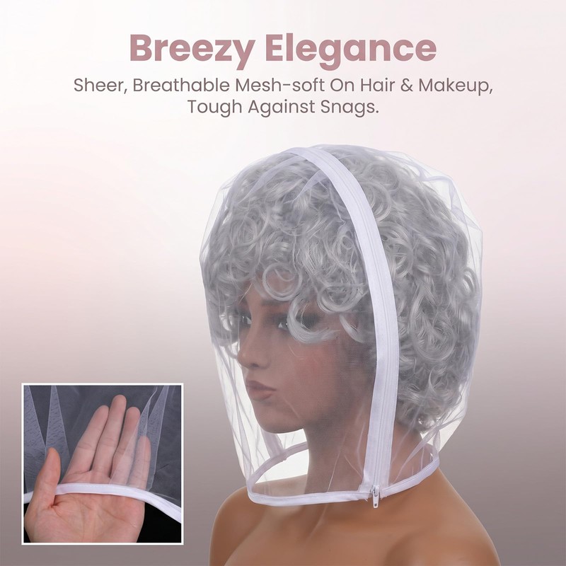 2-Pack Makeup Protector Hood, Protects Hair Face Glasses, White