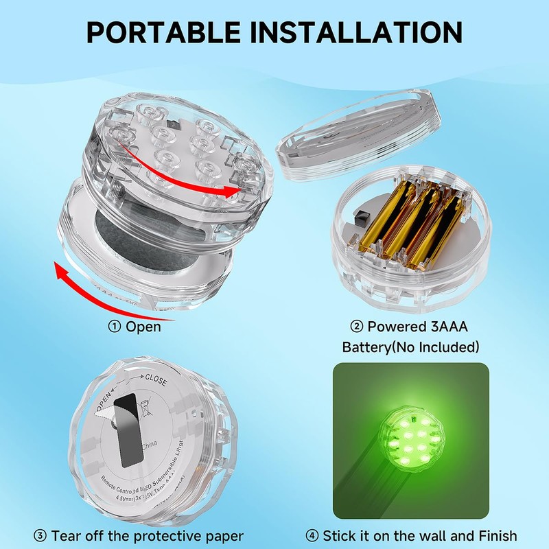 BOKKY 3 Pack RGB Waterproof Shower Light with Multi Color