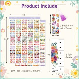 Ceiba Tree 100Pcs Spanish Bible Tabs Floral Design Laminated New and Old Testament Index Tabs for Chapters Journaling Accessories Pestañas Separadores de la Biblia en español Women Men Study Supplies