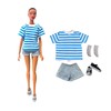 AQQeenmiu Doll Clothes Set, Blue Striped T-shirt with Gray Shorts