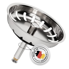 AQUADE Siebkörbchen Ø 81 mm Führungsstange mit Kugel Ø 12,5 mm für Spülen mit Excentergarnitur Siebkorb aus Edelstahl mit Hubstange und Gummidichtung für Küchenspülen mit Excenterbedienung