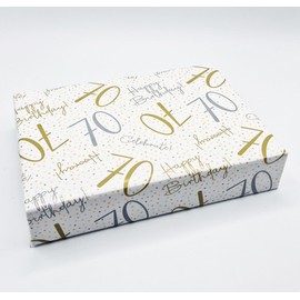 2 Sheets 70th Happy Birthday Celebrate Hooray White Gold Silver Unisex Wrapping Paper Age 70 Birthday Male Female Giftwrap (PA)