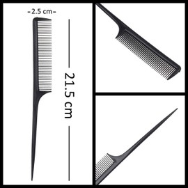 Kare & Kind 12-Pack Styling Comb - Black Colour - Fine Tooth Rat Tail Combs - Plastic - Use for Volume Add, Trim, Root, Dividing, Dye, Styling - Men Women