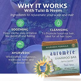 Auromere Barra de champú ayurvédica, ecológica, hecha a mano, vegana, libre de crueldad, natural, sin OMG, todo en uno para jabón y champú (4.23 oz), 