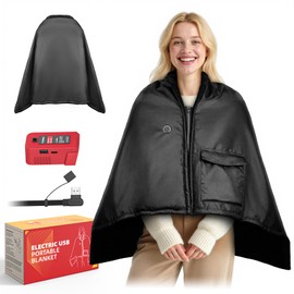 Ferreteriai Wearable USB & Cordless Electric Heated Blanket Throw Portable 145x90cm with Adapter Compatible with Milwaukee Battery 3-Temp Heating Pad Waterproof Shell（NO Battery）