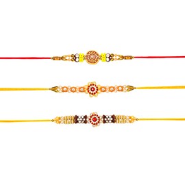 Pack of 3 Designer Rakhi Bracelet for Brother on Raksha bandhan with Star Design & Multicolor Beads Traditional Rakhi Thread
