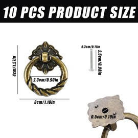 JINXM 10pcs Vintage Pull Ring Antique Pull Handles Knobs for Kitchen Cabinet Cupboard Dresser Door Drawer(Brass)