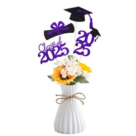 Class of 2025 Graduation Decoration Centerpieces for Tables, 2025 Graduation Table Double-Sided Toppers Party Centerpiece Sticks Party Supplies (16 PCS, Purple & Black)