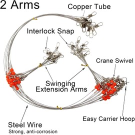 Fishing Wire Leader Rig Stainless Steel Fishing Leader Rigs Tackle Fishing Swivel Snaps Beads 12pcs High-Strength Saltwater Fishing Wire Leader Tackle Leader Rigging 1 Arm / 2 Arms