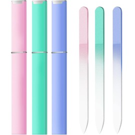 3 Pack Glass Nail Files for Natural Nail Professional Crystal Fingernail Files Double-Sided Etched Gentle Nail Care for Women Adults Pink,Green,Blue