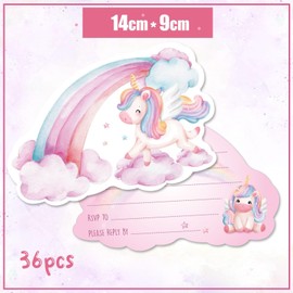 GEBETTER 36 pcs Party Invitations Unicorn Themed Invitation Unicorn Invites Party Invites for Kids Birthday Party Invitations