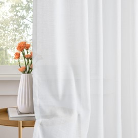 WEST LAKE 102 Inches Length White Pinch Pleated Sheer Curtain Panels for Living Room Bedroom,Rustic Linen Textured Drapes,Farmhouse Lightweight Netural Window Treatment Set,Back Tab Hooks,40"Wx102"Lx2