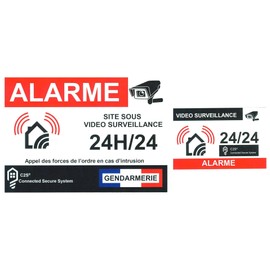 Set of 12 Deterrent, Alarm Stickers, Video Surveillance, Home Protection, 6 Large Stickers (14.8 x 10.5 cm) + 6 Small Stickers (8.5 x 5.5 cm)