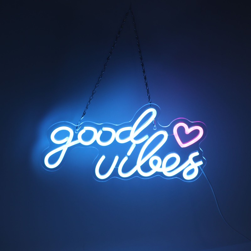 Neon Sign Good Vibes LED Light Acrylic USB Powered Wall
